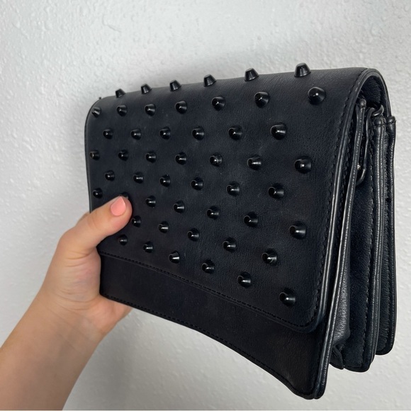 Gianni Binni black studded crossbody/ clutch purse with polka dot interior - Picture 3 of 13